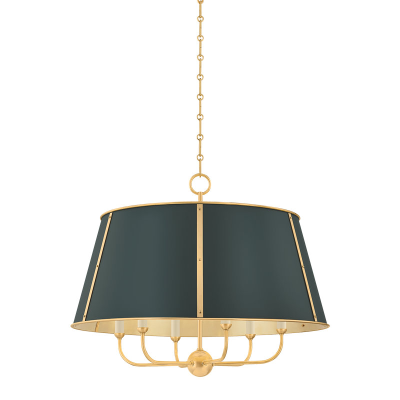 Lustre Cambridge Empire par Mark D. Sikes pour Hudson Valley Lighting, H 23 po x l 28,5 po x P 28,5 po, Laiton antique / vert