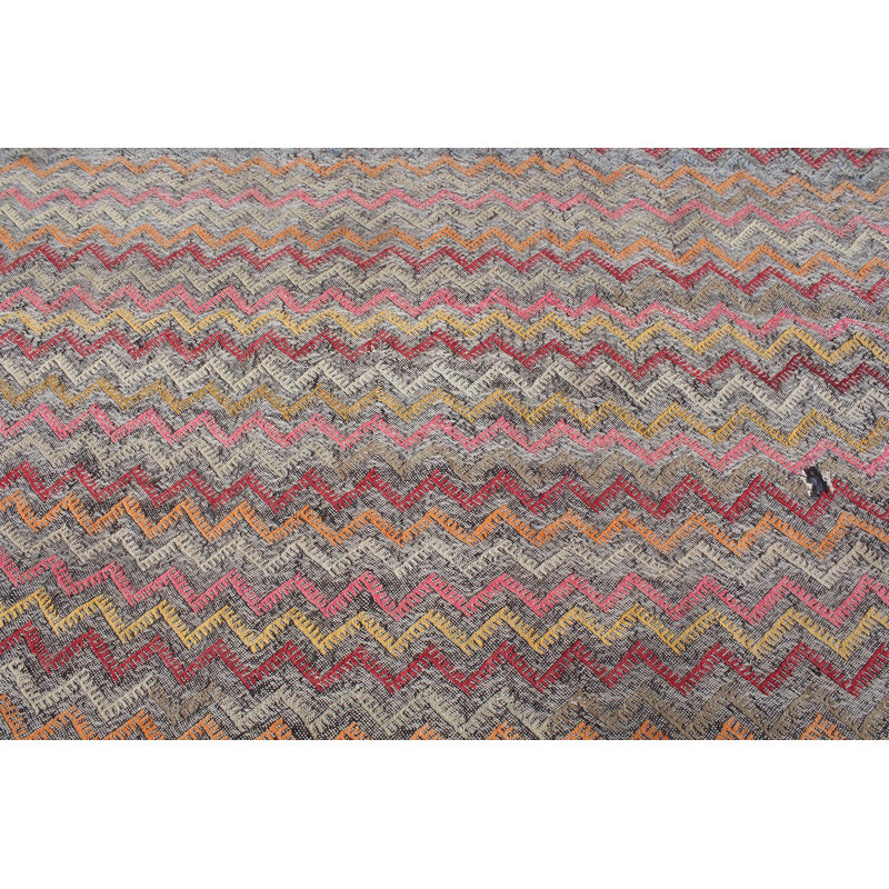 Large Vintage Turkish Oushak Kilim Rug with Classic Anatolian Pattern and Stylish Fringe