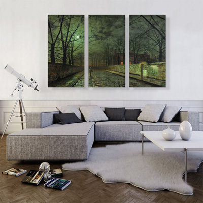 " Silver Moonlight 1880 " by John Atkinson Grimshaw 3 - Pieces Painting Print