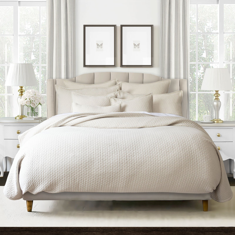 Hannah Cotton Hand-Stitched Comforter Set, White,  King Comforter + 2 King Pillow Shams