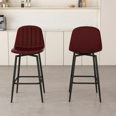 Tabourets de bar modernes avec mécanisme pivotant, sièges rembourrés en polyuréthane avec support dorsal et pieds en métal - idéaux pour les îlots de cuisine, les bars résidentiels, les bars commerciaux, brun foncé (ensemble de 2)