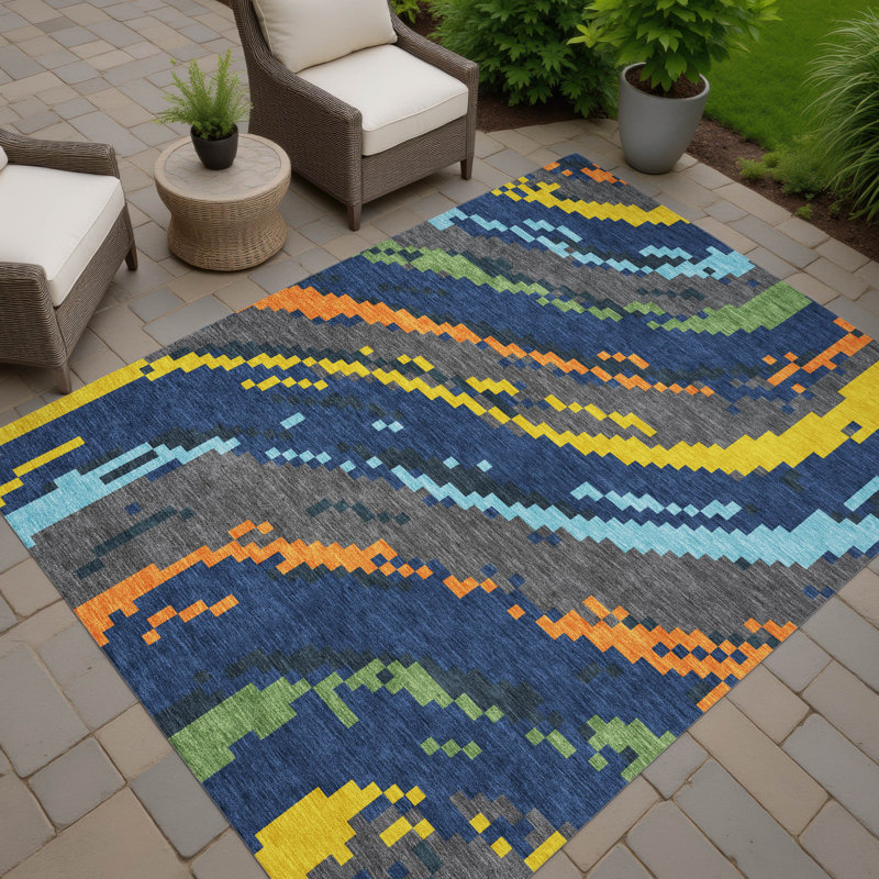 Machine Washable Indoor/Outdoor Chantille ACN2828 Kids Rug, 8' x 10', Navy