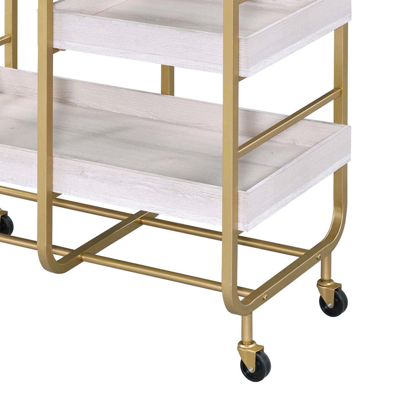 Serving Cart With Adjustable Trays For Various Settings, White/Gold