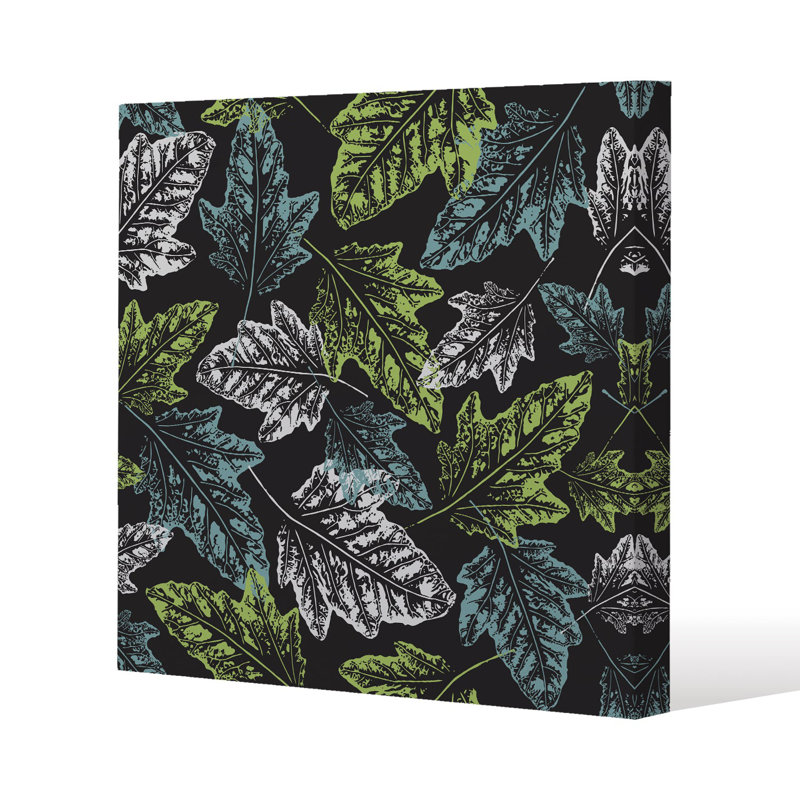 Leaf Print on Dark Bachground Slim Style Canvas Print, 15mm Slim Real wood., 30 cm H x 30 cm W