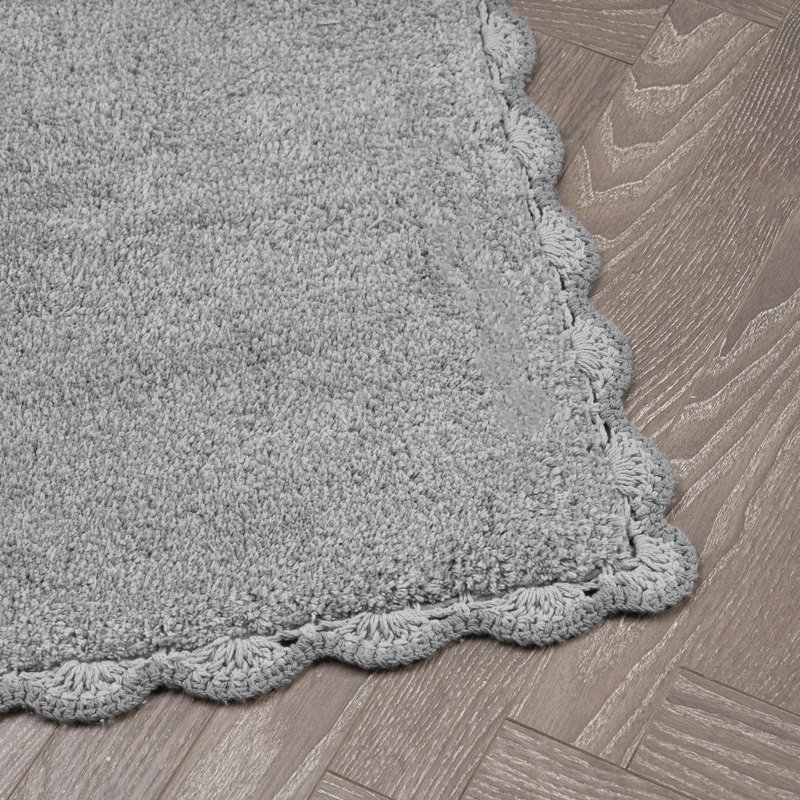 Laura Ashley Heathered Crochet Border Bath Rug, Set of 2 - 32" L x 20" W / 24" L x 17" W, Dark Gray