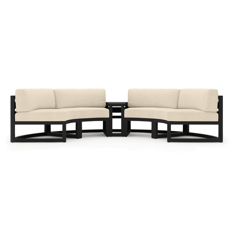 Bergeron Outdoor Curved Patio Sectional with Sunbrella Cushions, Canvas Flax Sunbrella® Canvas, Black