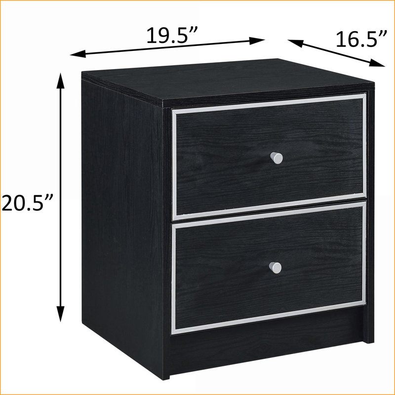 Table de chevet moderne à 2 tiroirs avec rangement noir et argent
