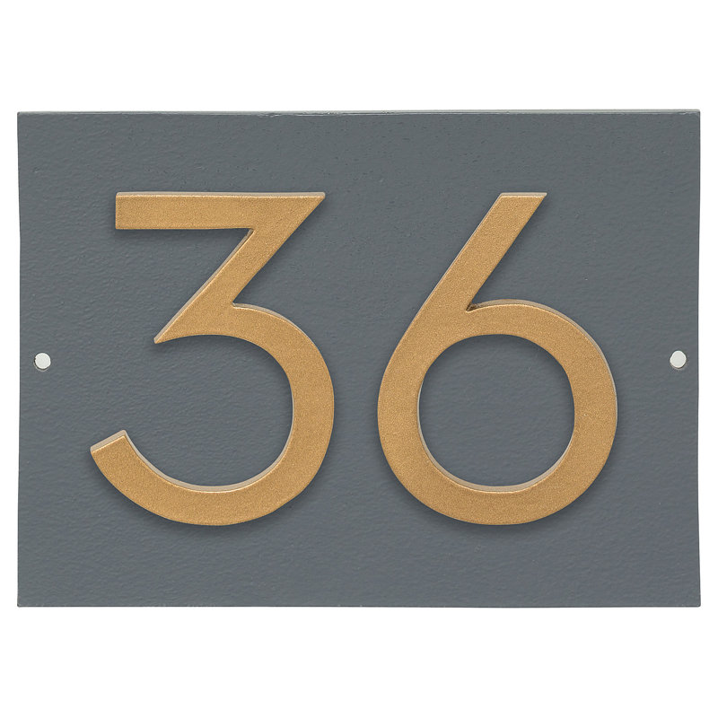 Plaque d’adresse murale sur 1 ligne flottante, Gris, Or, Oui