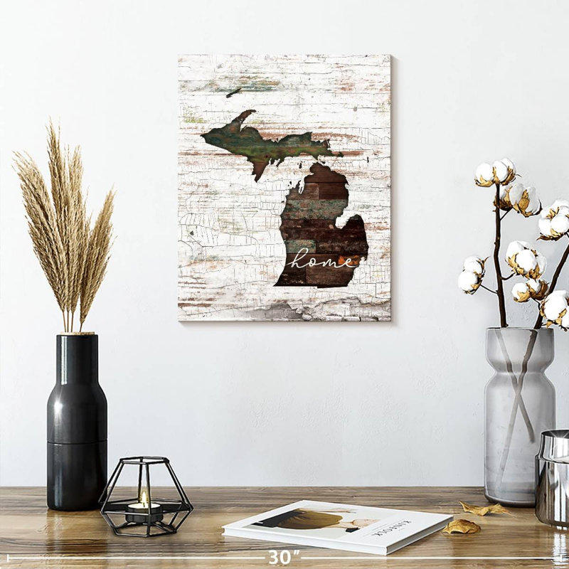 Michigan Home Map sur impression sur toile, H 15 po x l 12 po x P 1,25 po