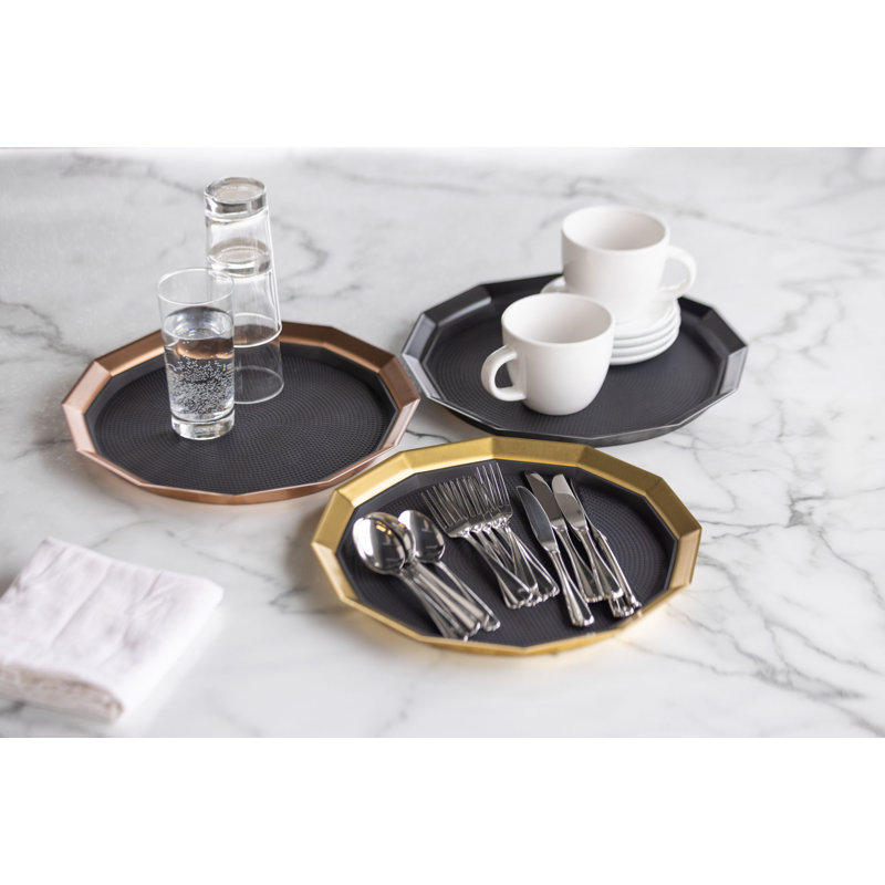 Twelve Sided Stainless Steel Tray, Gold, 1.75" H x 14" W x 14" D