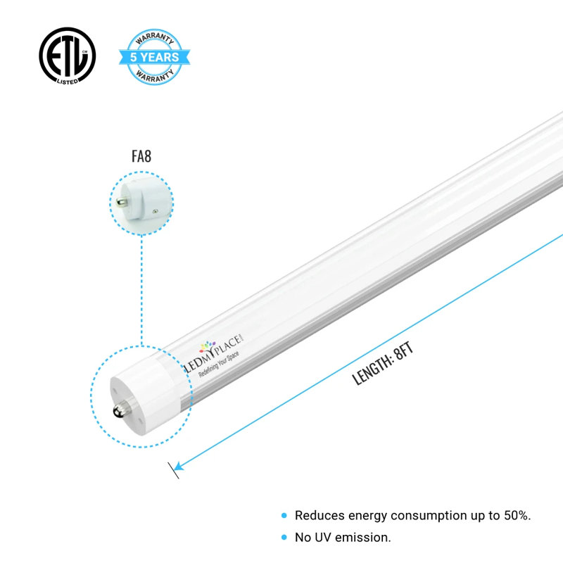 40 watts, ampoule à DEL T8 à intensité variable, culot FA8, 5000