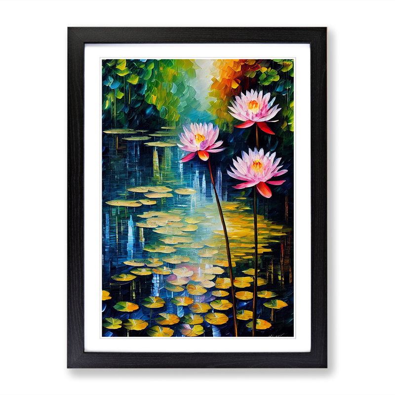 Water Lily Pond - Framed Print, 34cm H x 25cm W x 2cm D, Walnut