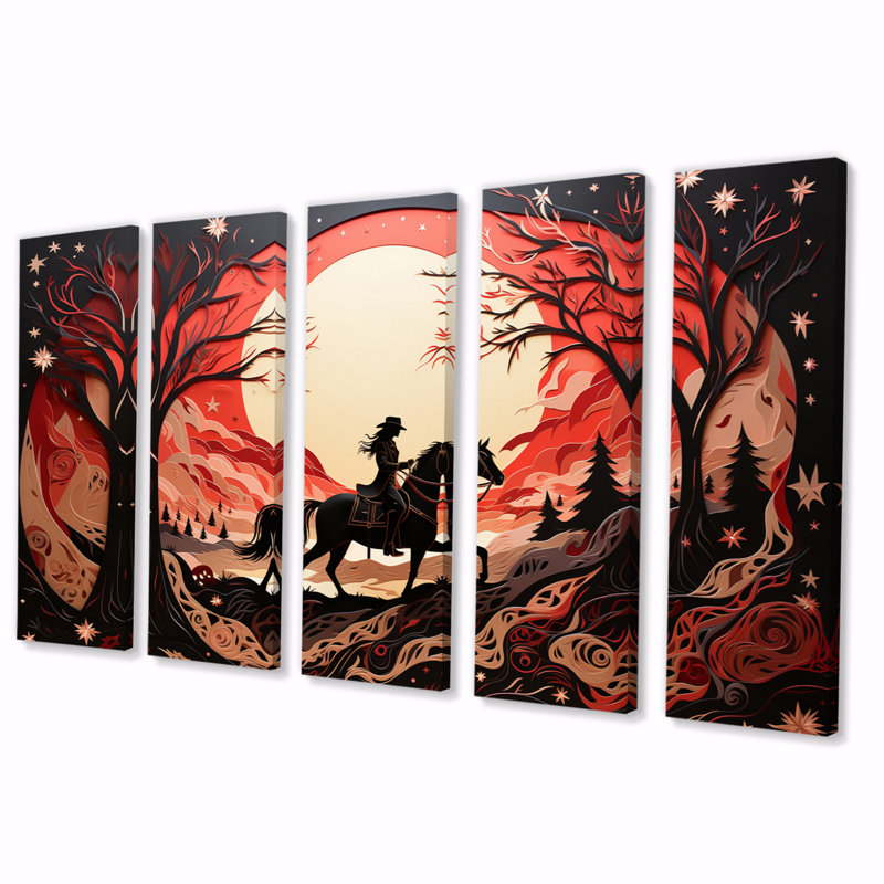 «Western Wild West Abstract Show», reproduction d'art mural occidental - 5 panneaux égaux