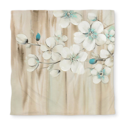White Flowers on Wood Queen Duvet Cover | Asian Floral Decor
