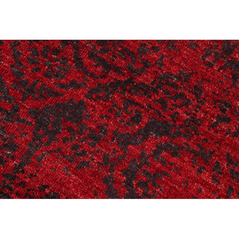 Tapis rouge / noir en laine noué à la main à motif floral 5 pi 10 po x 8 pi 6 po Otey