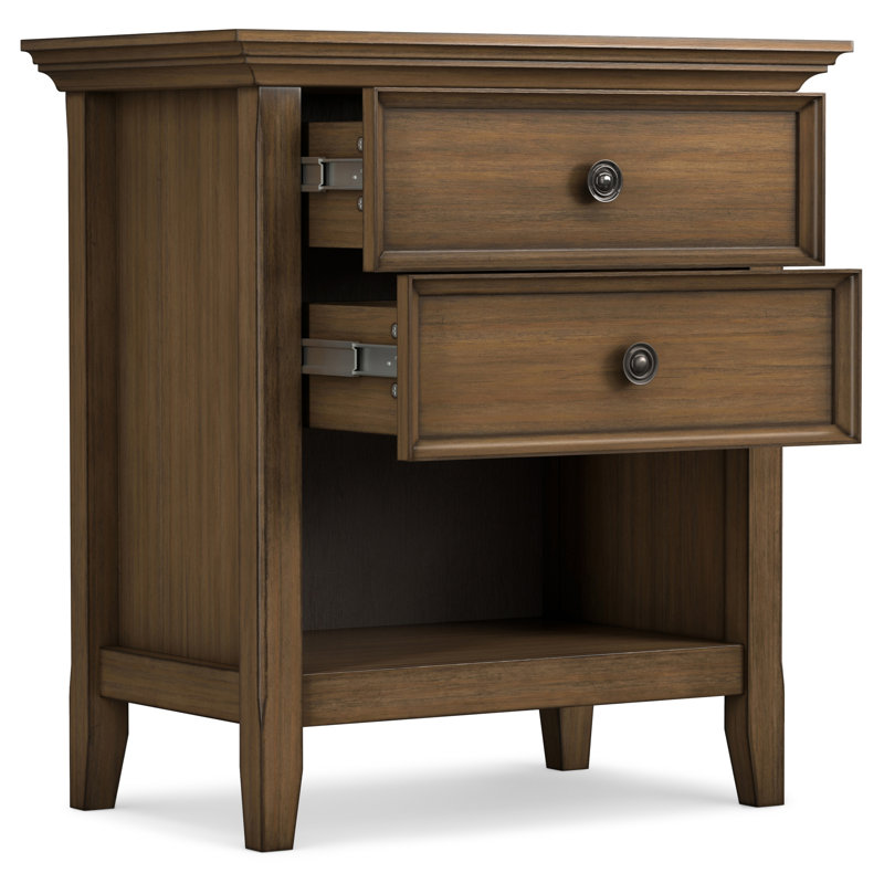 Amherst 24"W Solid Wood Transitional Nightstand with 2 Drawers and Open Storage Shelf, Rustic Natural Aged Brown