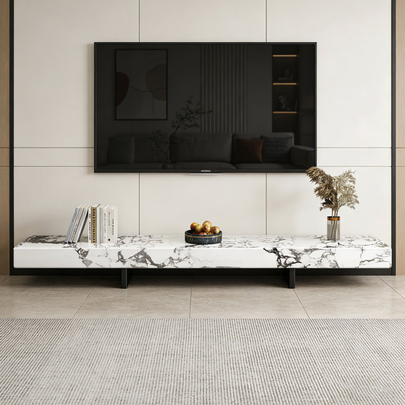 Meuble télé Modern Minimalisme, Blanc/Noir, H 7,87 po x L 86,61 po x l 15,74 po