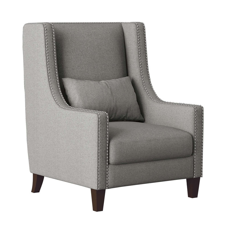 Chaise d'appoint traditionnelle exquise avec coussin de confort pour le salon, Polyester gris clair