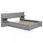 Grand lit plateforme tapissier avec lumières de lecture, tiroirs, lit gigogne et tablettes, gris