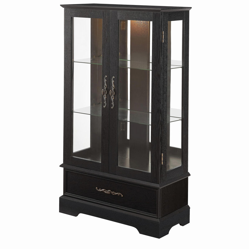 Vitrine lumineuse en verre avec tablettes réglables - Vitrine élégante à 2 portes et tiroir intégré, ampoule incluse - NOIR