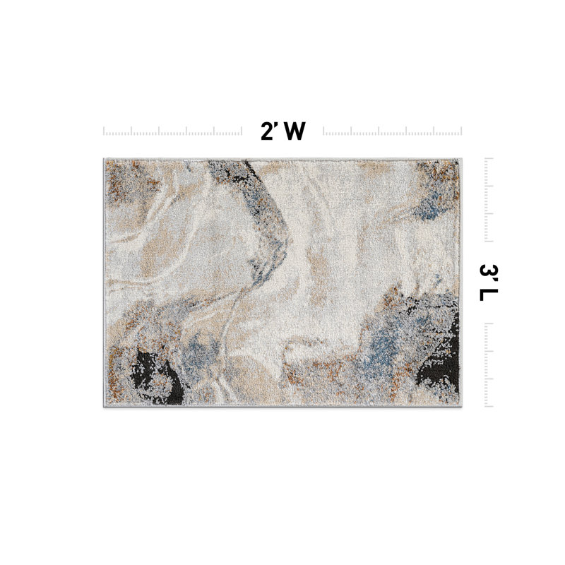 Desert Drift Beige Area Rug – Abstract Pattern, Easy To Clean, Rectangle 2' x 3'