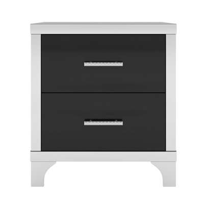 Elegant 2 Drawer Nightstand with Metal Handle