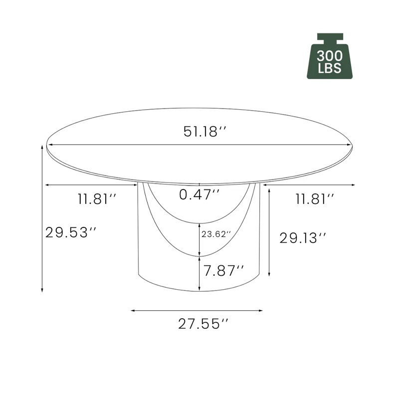 Table de salle à manger moderne en pierre frittée moderne avec base piédestal, pré-assemblé, 29.53"H x 51"L x 51"W, Noir
