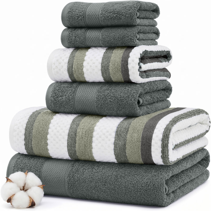 Modern Threads Pax 6-Piece Reversible Yarn Dyed Jacquard Towel Set - Bath Towels, Hand Towels, & Washcloths - Super Absorbent & Quick Dry