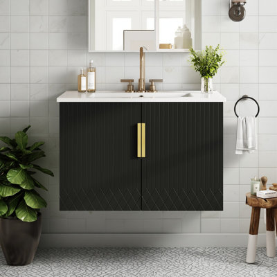Meuble-lavabo vintage 30 po avec lavabo en céramique, portes à fermeture douce, conception à 3 trous