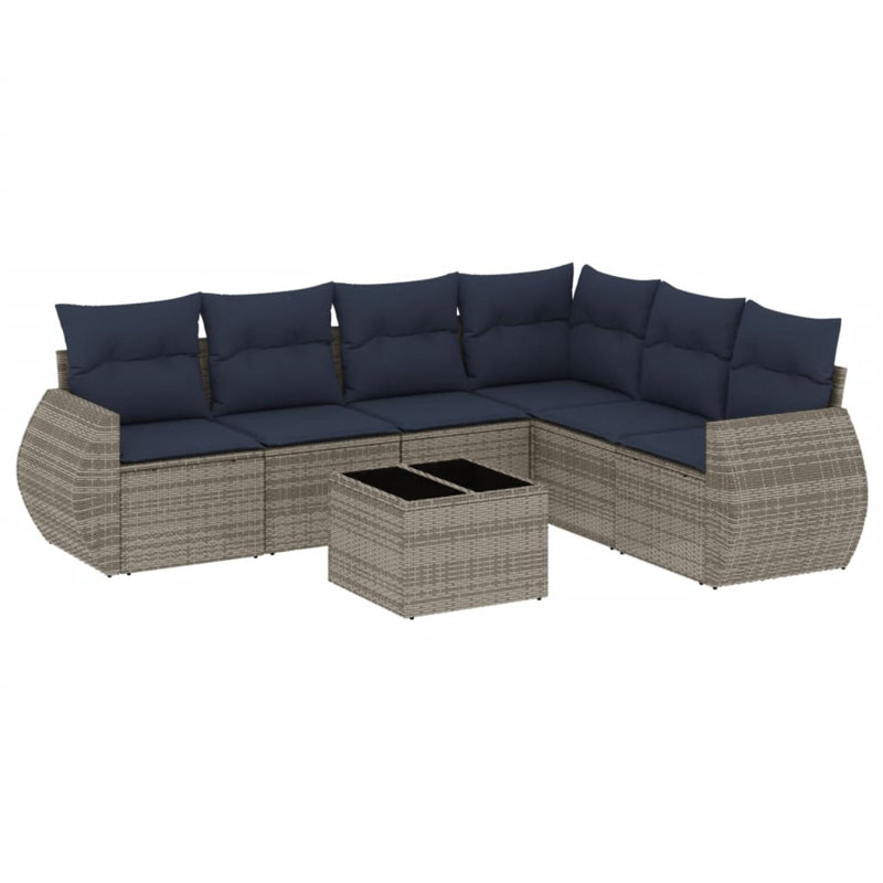  Ensemble de canapé de patio 7 pièces avec coussins en rotin de polyester gris