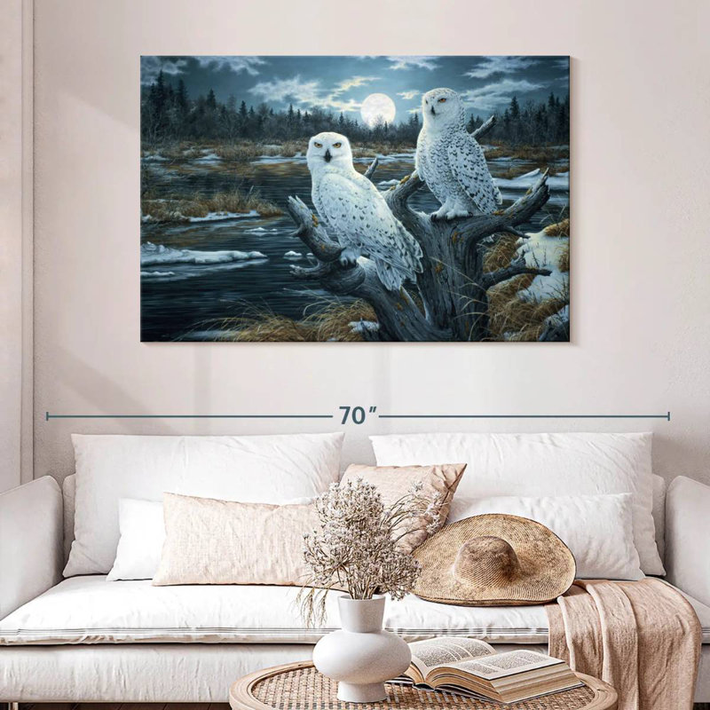 Two Snowy Owls, 32" H x 48" W