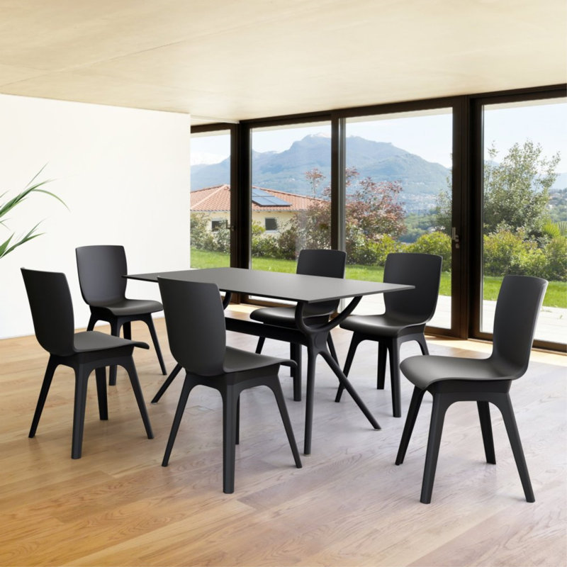 Ensemble de salle à manger rectangulaire pour 6 personnes 55 po Saranna, Noir, noir, noir, noir