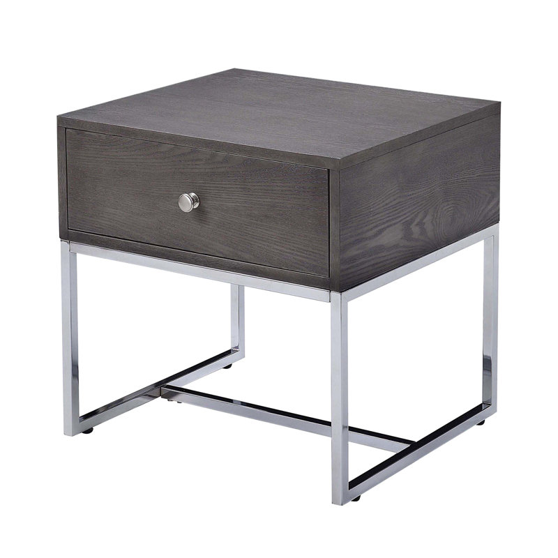 Table de bout contemporaine avec rangement en chêne gris et table élégante au design élégant