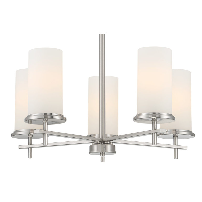Ashten 5 - Light Dimmable Sputnik Modern Linear Chandelier, Brushed Nickel, Frosted