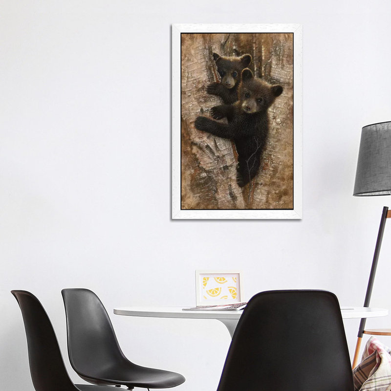 Bear Cubs by Collin Bogle - Painting on Canvas, 101.6 cm H x 66.04 cm W, White Framed