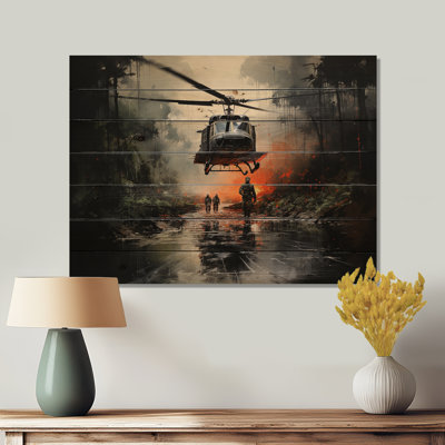 Hélicoptère militaire dans la guerre du Vietnam - impression sans cadre sur bois