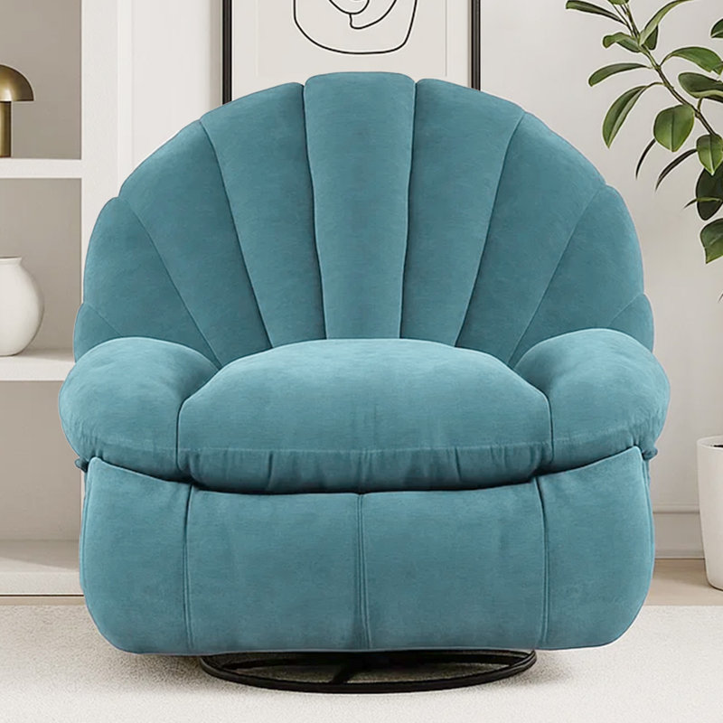 Wide Modern Style Accent Swivel And Rocker Recliner Chair, Teal, Power
