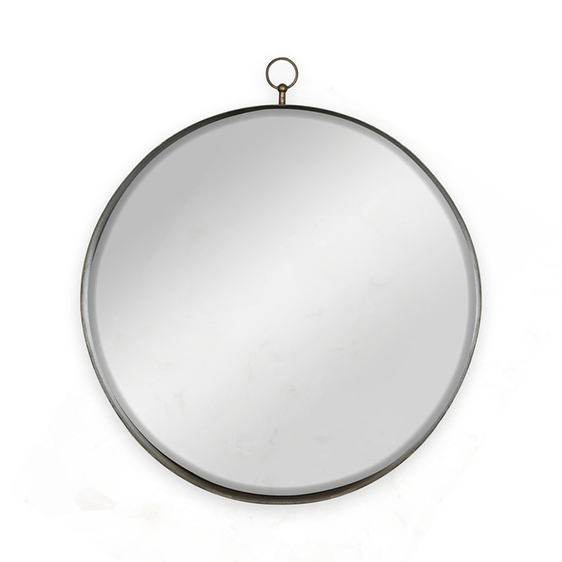 Circle Mirror With Iron Frame, 28" x 24"