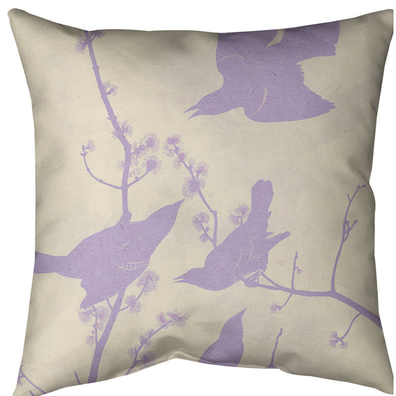 Housse de coussin en coton Winged Starling, 20 po x 20 po, Jaune / Mauve, Sergé de coton
