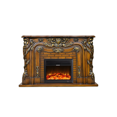 73.23"Brown Solid Wood Simulated Flame Electric Fireplace