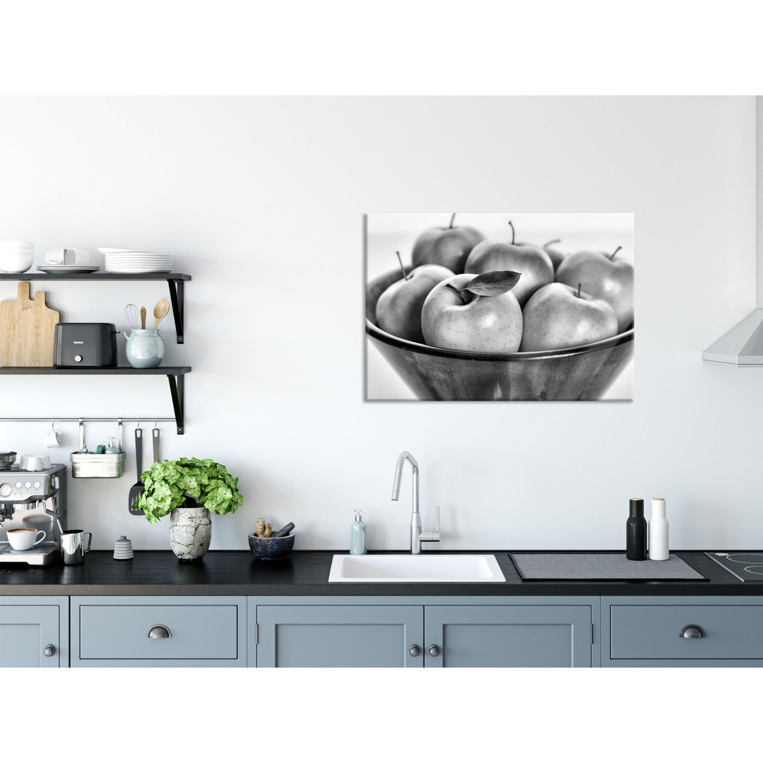 Glass picture | Mural on real glass Apple basket with apples including suspension and spacers y12718