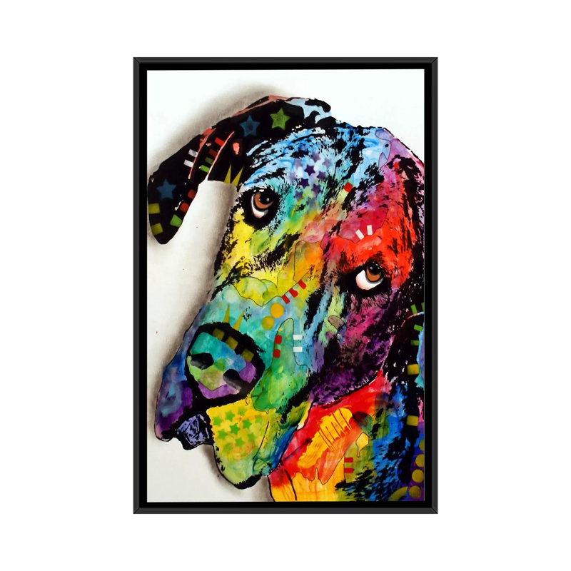 «Tilted Dane» par Dean Russo - reproduction d'art sur toile tendue, H 26 po x l 18 po x P 1,5 po, Toile avec cadre noir