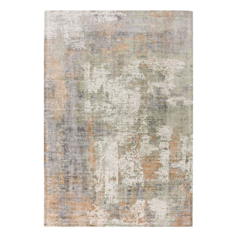 Midhurst Hand Woven Silky Green/Pink/Grey Area Rug, Rectangle 120 x 170cm