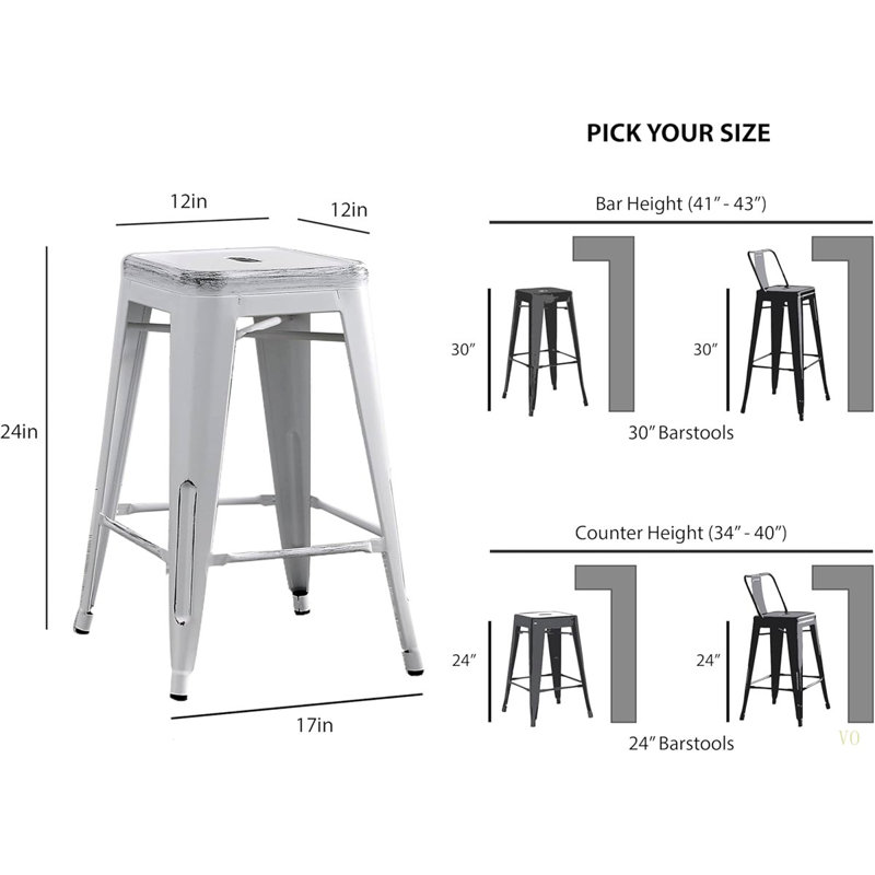 Backless Modern Light Weight Industrial Contemporary Rustic Vintage Costal Metal Bar Stools Without Back And 4 Leg Design (Set Of 2) (24" Seat, Distressed )