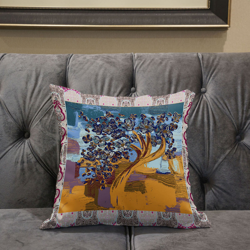 Housse et insert de coussin carré en polyester intérieur / extérieur, 16 po x 16 po, Jaune / Rose / Bleu