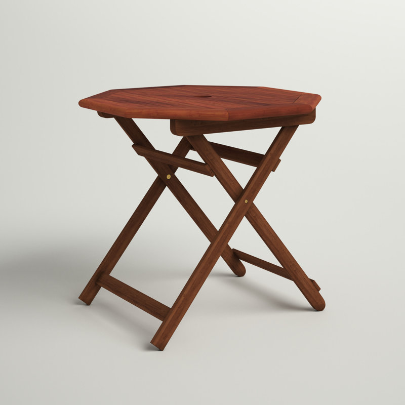Ponce Acacia Folding Outdoor Dining Table With Umbrella Hole , 30'' in. W 30'' in. D