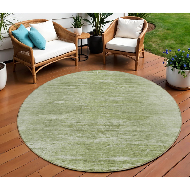 Tapis d'intérieur rond lavable abstrait vert artichaut 8 pi HomeRoots