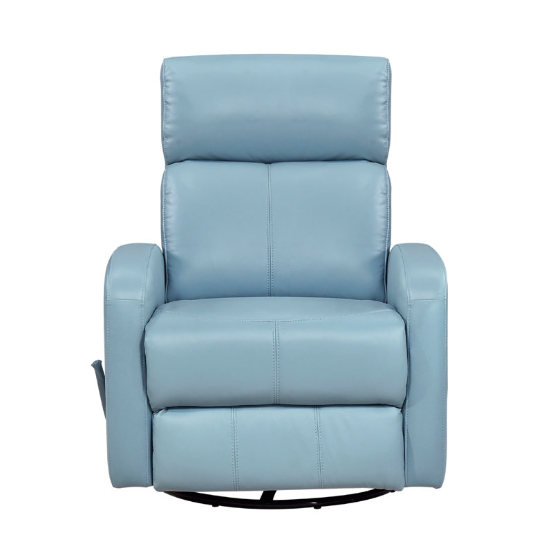 Sery Swivel Glider Manual Reclining Chair W Pull Handle, Blue Leather, Blue