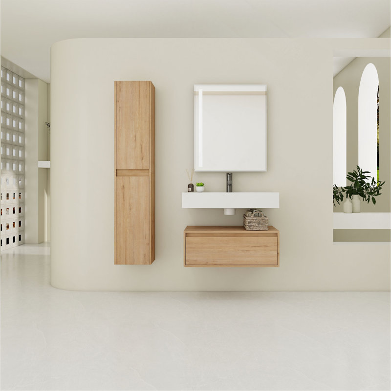 Meuble-lavabo mural spacieux et élégant avec lavabo en résine durable