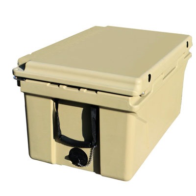Khaki 65 Quart Ice Chest For Fishing, Beach & Barbecue - 5 Day Cooling, Insulation, Material, Slide Feet, Comfort Grip Handles 65Qt Beer, Fishing Boat Trips Superior Sealing, Construction, Heavy Duty